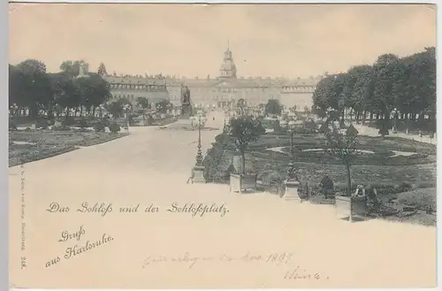 (33683) AK Gruß aus Karlsruhe, Schloss, Schlossplatz, 1897