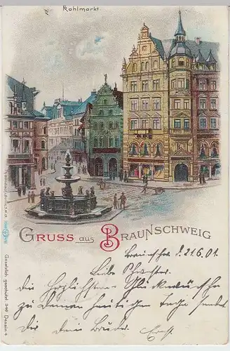(33646) AK Gruss aus Braunschweig, Kohlmarkt, Litho 1901