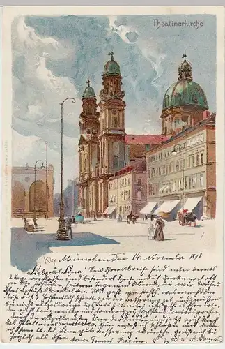 (33640) AK (Kley) München, Theatinerkirche, Golddruck 1898