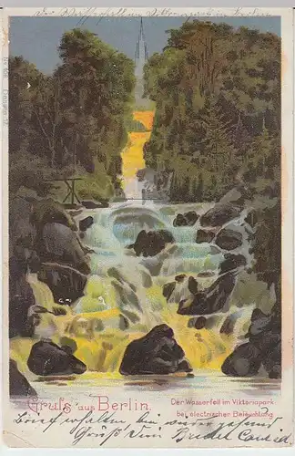 (33532) AK Gruß aus Berlin, Wasserfall im Viktoriapark, 1901