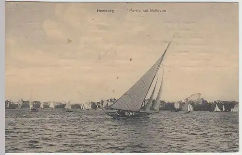 (33494) AK Hamburg, Partie bei Bellevue, Segelboote, 1916