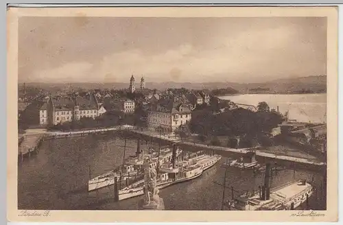 (33453) AK Lindau a.B., Blick vom Leuchtturm, Schaufelraddampfer, 1925