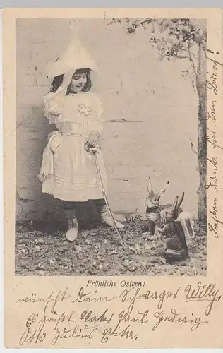 (33015) AK Ostergrüße, militärisches Mädchen mit Osterhasen, 1903
