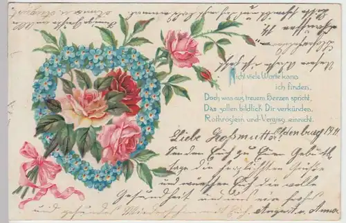 (33001) AK Grußkarte mit Blumen u. Spruch, 1903