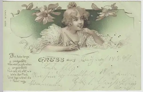 (32992) AK Gruß aus, mit Spruch "Ich habe lange nachgedacht", 1899