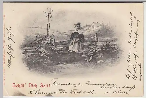 (32991) AK Mädchen in Tracht mit Spruch "Behüt Dich Gott!", 1898