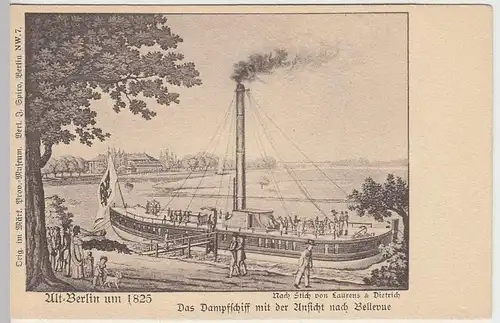 (32962) AK Alt-Berlin, Dampfschiff, Ansicht nach Bellevue um 1825