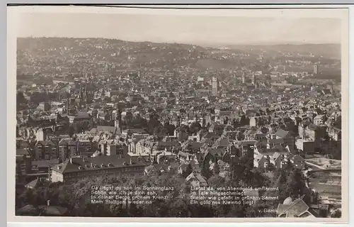 (32951) Foto AK Stuttgart, Totale, mit Spruch, vor 1945