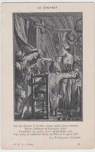 (32841) Künstler AK Stich mit Spruch in französisch (La Fontaine), vor 1905