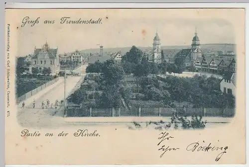 (32752) AK Gruss aus Freudenstadt, Partie an der Kirche, 1899