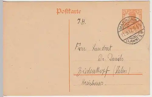(32721) 2x Ganzsache DR 1917 v. Marburg an Landratsamt Biedenkopf