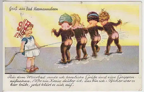 (32630) AK Gruss aus Bad Hermannsborn, witziges Bild m. Spruch, 1955