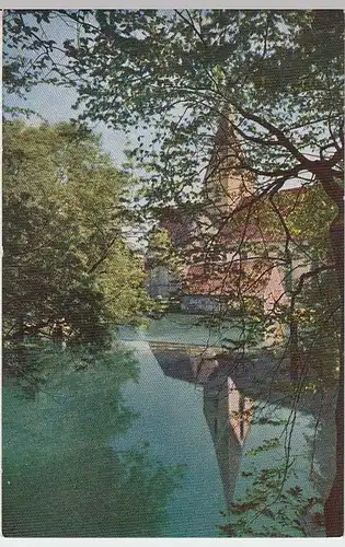 (32584) AK Blaubeuren, Blautopf mit Klosterkirche 1956