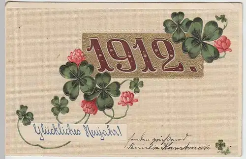 (32499) AK Glückwunsch Neujahr 1912, Gold- Prägedruck
