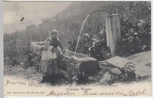 (32486) AK "Frisches Wasser", Mutter mit Kind an Tränke, 1906