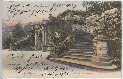 (32323) AK Baden-Baden, Partie im Schlossgarten, 1904