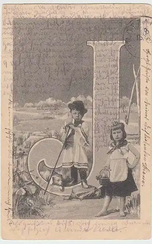 (32322) AK zwei Kinder mit Buchstabe "J", 1903