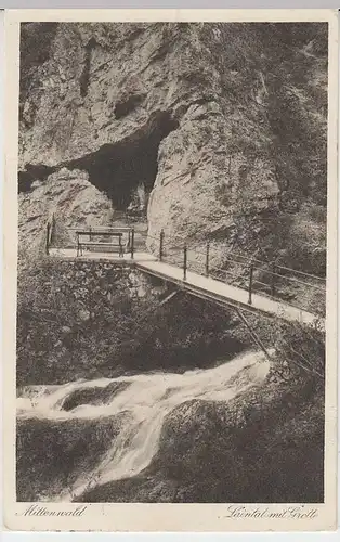 (32250) AK Mittenwald, Laintal mit Grotte, 1927