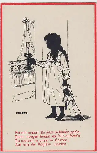 (32131) Künstler AK Zinnoris: Mädchen muss zu Bett
