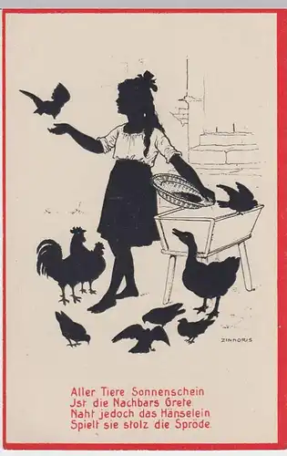 (32128) Künstler AK Zinnoris: Mädchen beim Füttern der Flugtiere