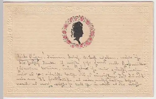 (32121) AK Glückwunsch, Rosenkranz m. Frauen-Silhouette, 1906