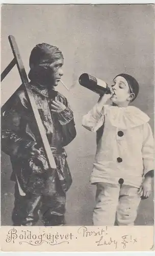 (32108) AK Neujahr, ungarisch, Kinder mit Sekt und Zigarette, 1901