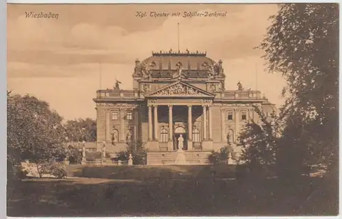 (32080) AK Wiesbaden, Kgl. Theater m. Schiller-Denkmal, 1909