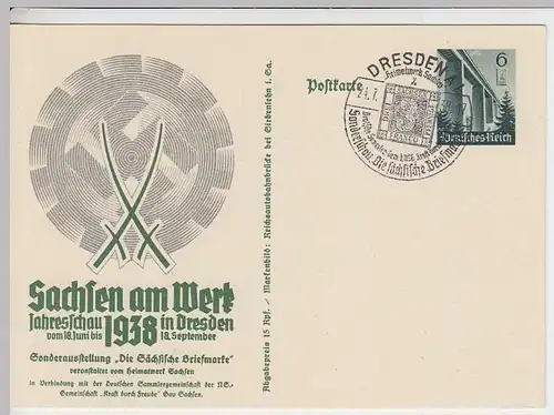 (31902) Motivganzsache DR m. SSt Jahresschau Dresden 1938