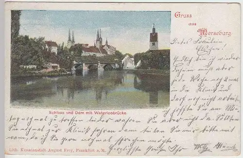 (31964) AK Gruss aus Merseburg, Schloss, Dom, Waterloobrücke, 1905