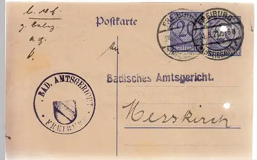 (31733) Ganzsache Bad. Amtsgericht Freiburg 1921
