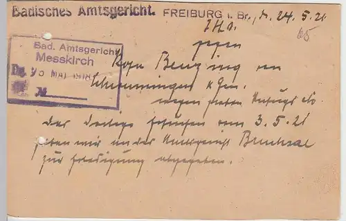 (31733) Ganzsache Bad. Amtsgericht Freiburg 1921