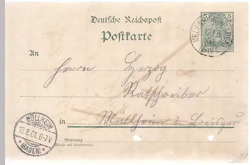 (31732) Ganzsache DR Neuenburg 1901