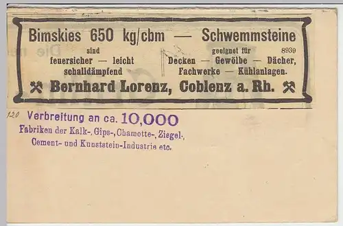 (31725) Ganzsache DR Werbung für Kies u. Steinfabrik Bernhard Lorenz, Coblenz