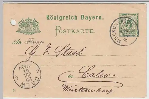 (31704) Ganzsache Bayern 1901 v. Roman May G.m.b.H. München