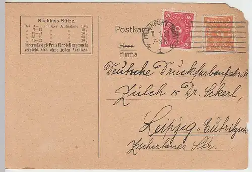 (31679) Postkarte DR 1923 v. Allg. Anzeiger Frankfurt a.M., Rechnung