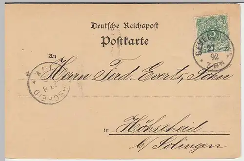 (31674) Ganzsache DR 1892 v. Gebrüder Schürhoff, Gevelsberg