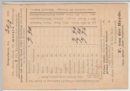 (31671) Postkarte DR 1888 v. F. von der Heyde, Bremerhaven