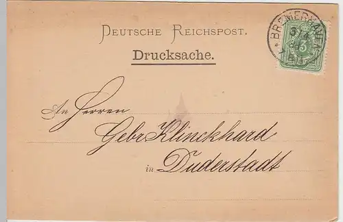 (31668) Postkarte DR 1888 v. F. von der Heyde, Bremerhaven