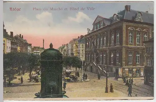 (31646) AK Liege, Lüttich, Marktplatz, Rathaus, Feldpost 1917