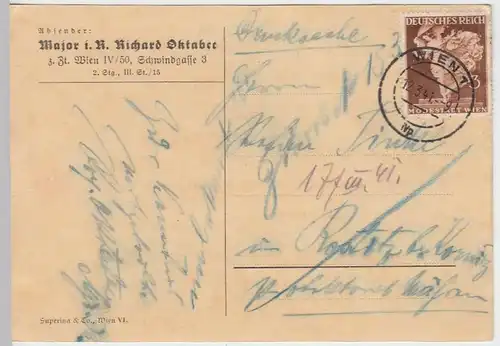 (31558) Postkarte v. Major i.R. Richard Oktaber, Wien 1941