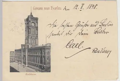 (31549) AK Gruss aus Berlin, Rathhaus, 1898