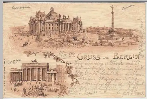 (31547) AK Gruss aus Berlin, Mehrbildkarte, Litho 1899