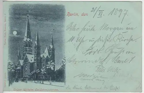 (31528) AK Berlin, Kaiser Wilhelm-Gedächtnisskirche, Mondscheinkarte 1897