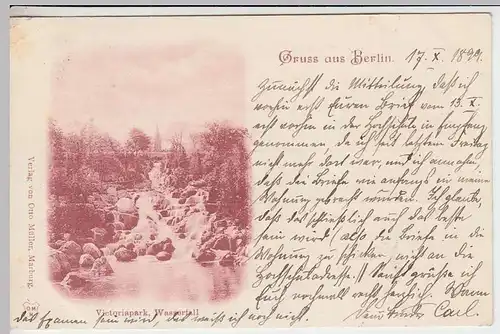 (31511) AK Gruss aus Berlin, Victoriapark, Wasserfall, 1899