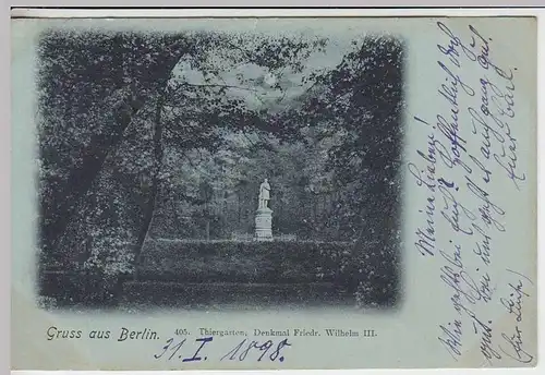 (31502) AK Gruss aus Berlin, Thiergarten, Denkmal Friedrich Wilhelm III.