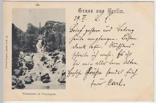(31491) AK Gruss aus Berlin, Wassersturz im Victoriapark, 1898