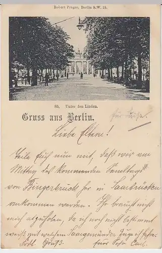 (31477) AK Gruss aus Berlin, Unter den Linden, 1898 - 1900