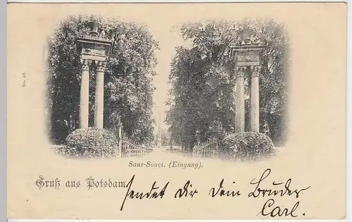(31443) AK Gruß aus Potsdam, Sanssouci (Eingang), 1898