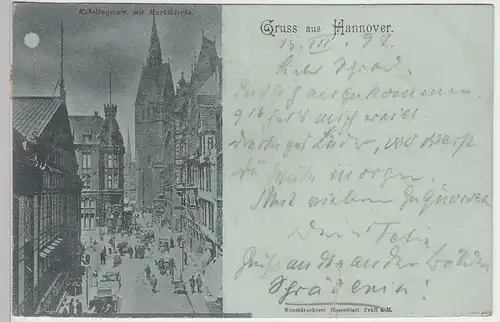 (31421) AK Gruss aus Hannover, Kobelingerstraße, Mondscheinkarte, 1898