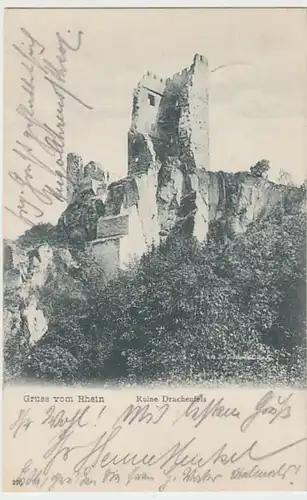 (31277) AK Gruss vom Rhein, Ruine Drachenfels, 1906